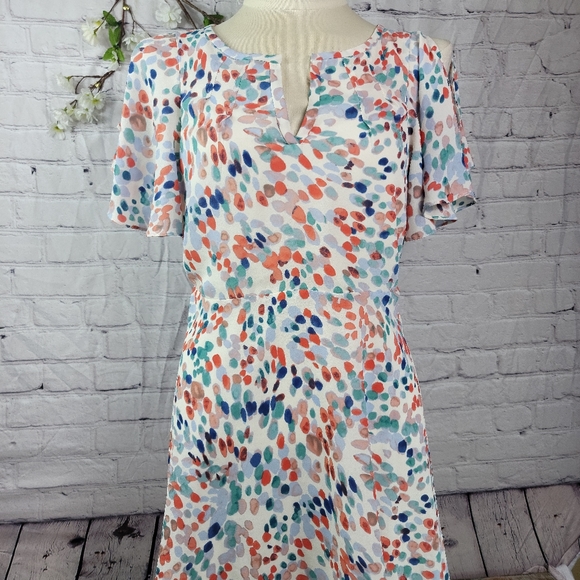 ANTHROPOLOGIE MAEVE OPEN SHOULDER WATERCOLOR TONES WOMEN'S DRESS SIZE SMALL - Picture 14 of 14